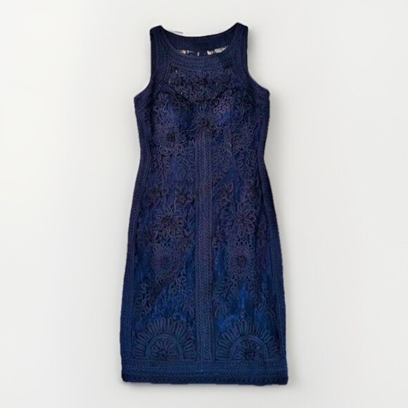 Sue Wong Sleeveless Navy Blue Lace Sheath Dress Size 4 Cocktail Event Wedding - Picture 1 of 16